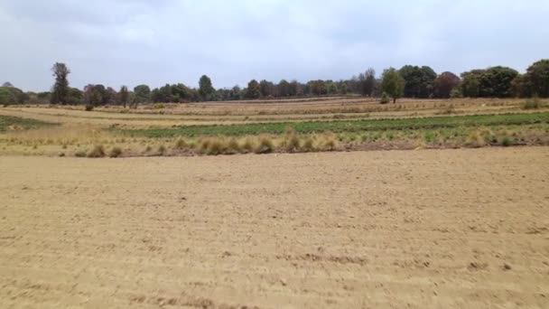Drone Video Crossing Empty Crop Fields Mountain Region Tlaxcala México — Vídeos de Stock