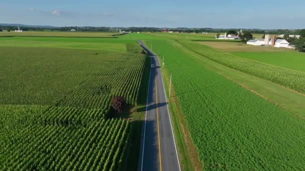 Sledování Záběru Kamionu Jedoucího Venkově Usa Americká Farma Během Léta — Stock video