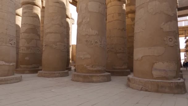 Hieroglyphen Auf Säulen Ruinen Des Karnak Tempels Luxor Ägypten — Stockvideo