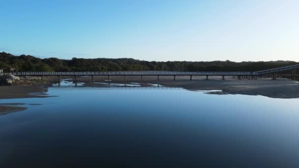 Moderne Voetgangersbrug Gebouwd Een Ecologisch Kwetsbaar Ecosysteem Beschermen Bewegend Drone — Stockvideo