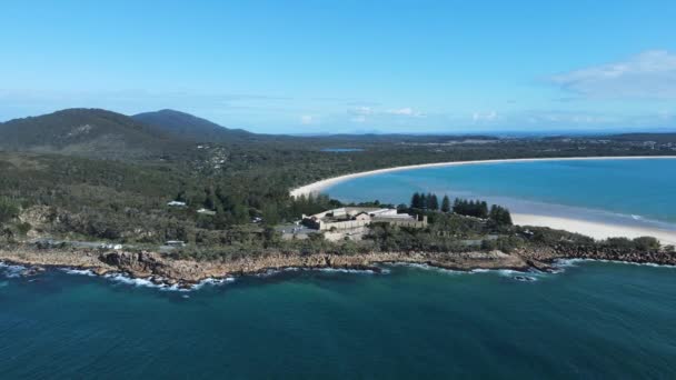 Vista Aérea Histórica Cárcel Trial Bay Construida Parque Nacional Arakoon — Vídeos de Stock