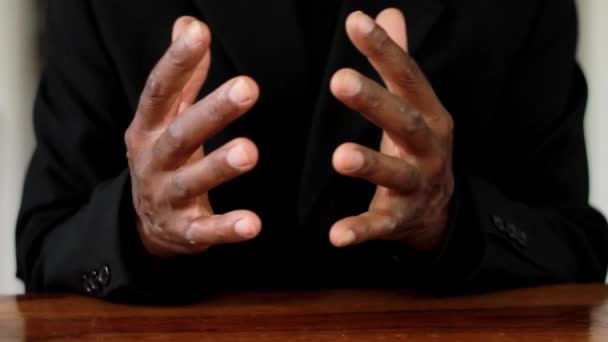 Man Praying God Hands Together Black Background Stock Footage — Stock Video