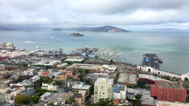 Vista Aérea Del Muelle Pescadores San Francisco Isla Alcatraz — Vídeo de stock