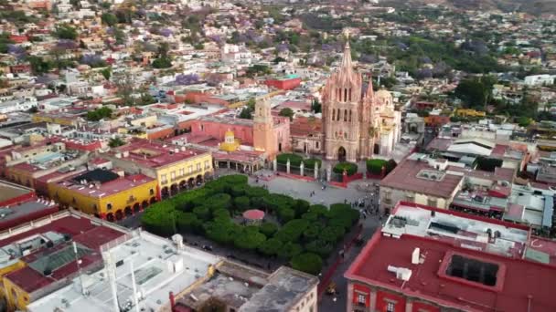 Parroquia San Miguel Vid Solnedgången Mexikos Vackraste Stad — Stockvideo