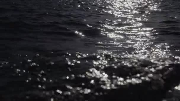 海岸線に水が飛び散るとスローモーション湖の海岸の暗いと機嫌の良い映画のノワールスタイルのショット スローモーションは 空気中の水の滴を強調しています とても不思議で神秘的な — ストック動画