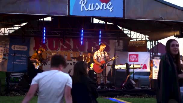 Jong Stel Dat Naar Band Luistert Het Festival Rusne Litouwen — Stockvideo