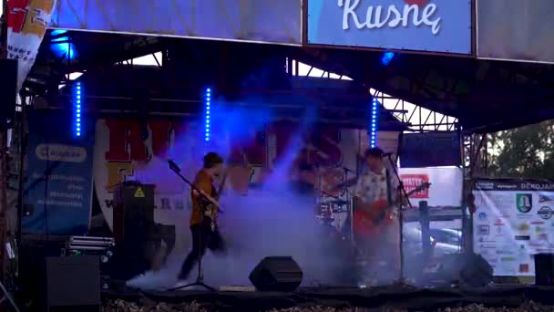 Band Jouant Pendant Que Machine Fumée Bleue Explose Rusne Lituanie — Video