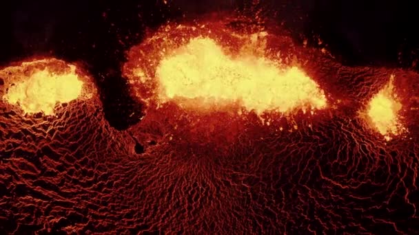Eruzione Lava Ardente Calda Vulcano Fessura Islanda Notte Dall Alto — Video Stock