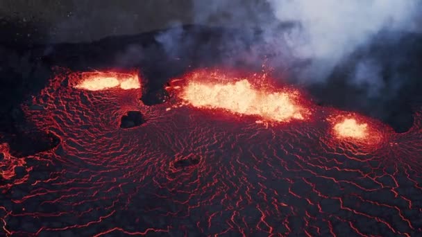 Vulcão Fissura Maciça Islândia Vale Meradalir Erupção 2022 Aéreo Noite — Vídeo de Stock