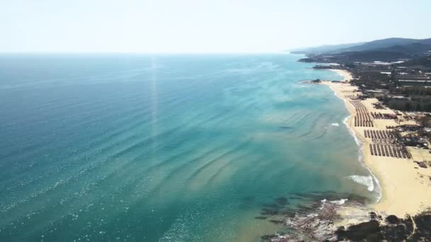 Drone Clip Flying High Tropical Beach Beach Bars Greece — Stock Video