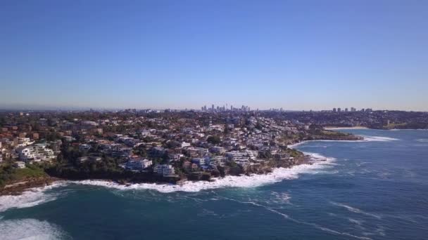 Vista Panorámica Aérea Costa Sydney Desde Océano Con Cielo Azul — Vídeo de stock