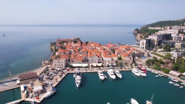 Budva Montenegro Aerial View Old Town Marina Luxury Summer Resort — Stock Video