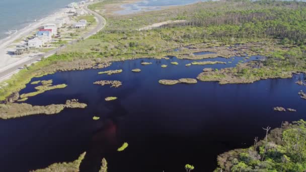 メキシコ湾の半島に沿って美しい自然のままの湾を示す航空便 — ストック動画