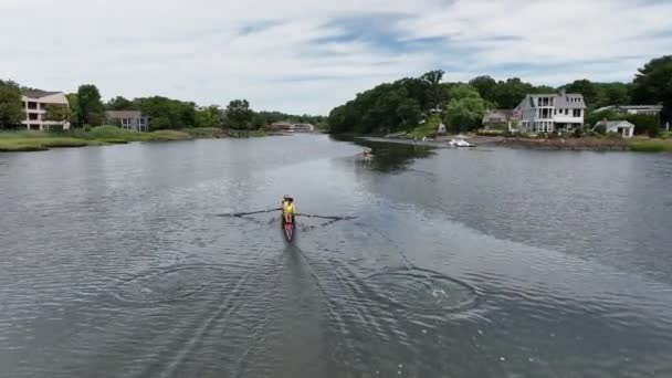 Flygfoto Över Saugatuck River Westport Connecticut Mulen Dag Drönare Kamera — Stockvideo