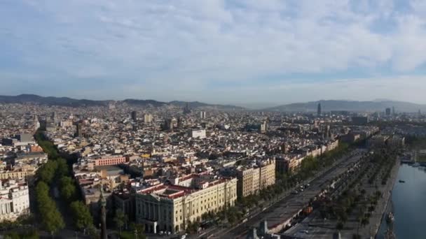 Hava Barceloneta Bölgesinin Manzarası Güneşli Yaz Sabahı Barselona Katalonya Spanya — Stok video