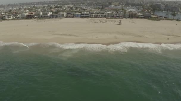 加利福尼亚海岸海滩上美丽的有冲浪者的无人驾驶飞机 未分级 — 图库视频影像