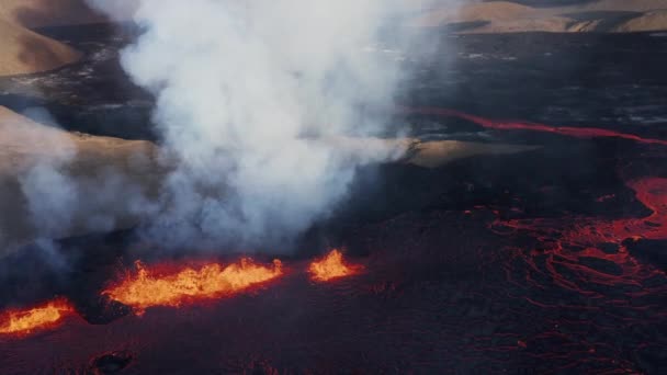 Famous Fagradalsfjall Volcano Erupting Again 2022 Iceland Aerial — Stock Video