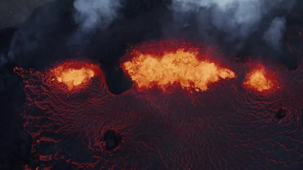 Lava Derretida Vomitando Vulcão Fissura Ativa Islândia 2022 Cima Para — Vídeo de Stock