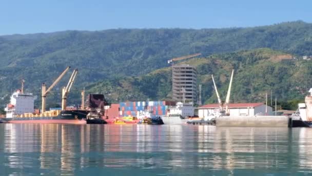 Veduta Container Navi Gru Industriali Nel Porto Portuale Sul Lungomare — Video Stock