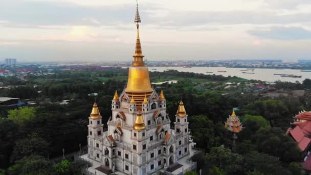 Majestätisk Buu Long Pagoda Saigon Ikonisk Buddhistisk Tempel Antenn — Stockvideo