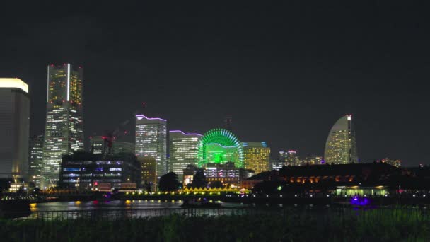 Skyline Der Stadt Yokohama Bei Nacht — Stockvideo