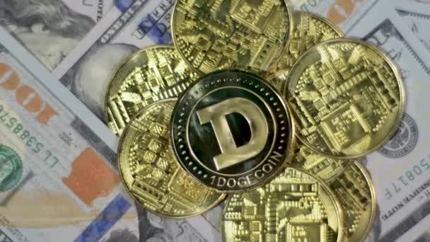 Dogecoin Doge Altcoins Acostados Dólares Efectivo Concepto Cambio Criptomonedas — Vídeos de Stock