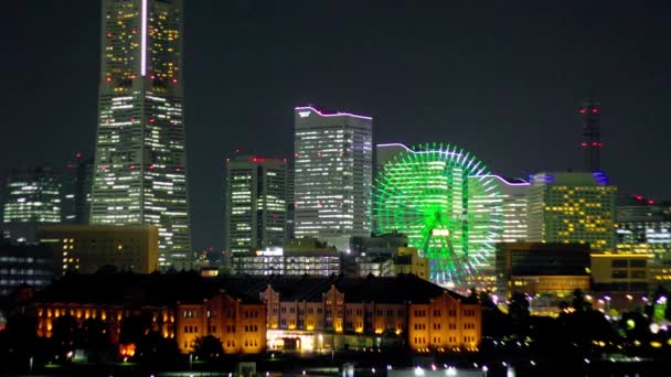 Skyline Der Stadt Yokohama Bei Nacht — Stockvideo