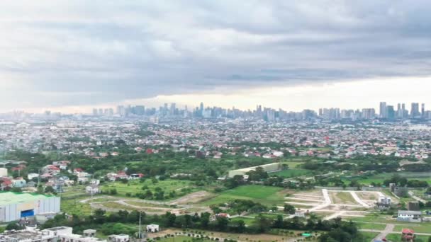 Aerial Rotating View Looking Silhouette Buildings City Metro Manila Town — Stock Video