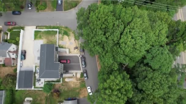 Вид Воздуха Жилой Район Лонг Айленде Нью Йорк Зелеными Деревьями — стоковое видео