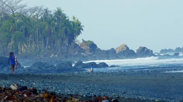 Statyczna Sesja Wyjątkowej Plaży Dżunglą Pavones Kostaryka Podczas Gorącego Letniego — Wideo stockowe