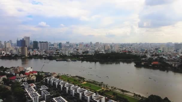 Vista Panorámica Del Dron Chi Minh City Río Saigón — Vídeo de stock