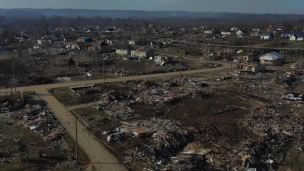 Die Nachwirkungen Eines Tornados Komplette Zerstörung Eines Viertels — Stockvideo