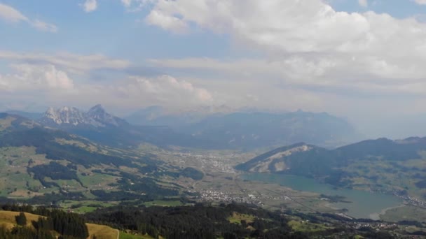 Lugnt Panorama Över Bergsbestigning Dal Från Wildspitz Schweiz Antenn Drönare — Stockvideo