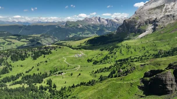 Amazing View Dolomites Peak Hiking Path Leading Mountains Sunrise Drone — Stock Video