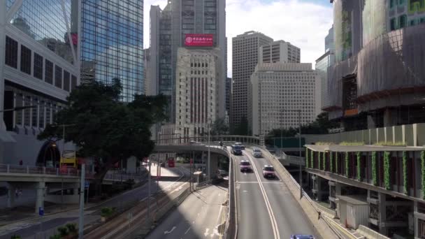 Tráfico Queensway Queensroad Central Través Central Distrito Financiero Hong Kong — Vídeo de stock