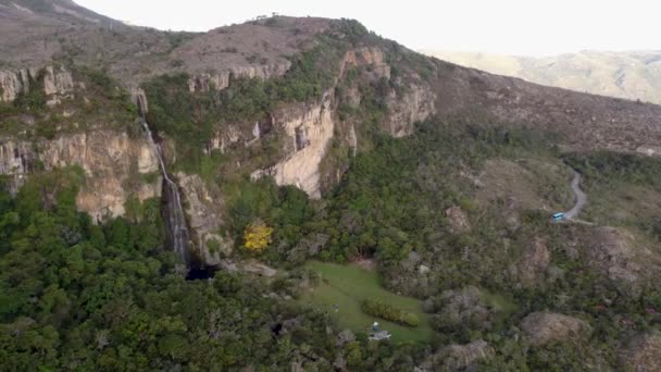 Voorluchtopname Van Cascada Del Vino Gelegen Lara State Venezuela — Stockvideo