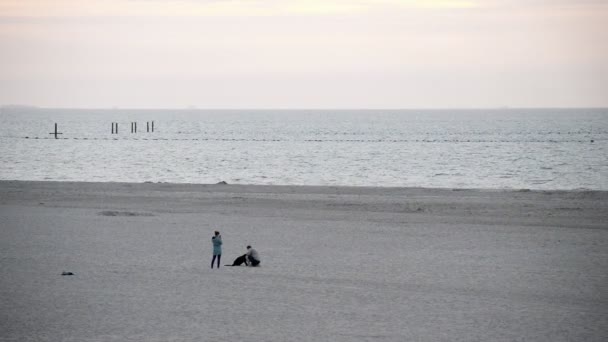 Breed Uitzicht Het Strand Enkele Mensen Aan Noordzee Nederland — Stockvideo