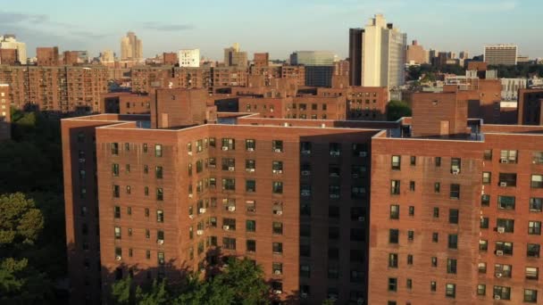 Zdjęcia Lotnicze Budynków Użyteczności Publicznej Harlemie Nowy Jork Wschodzie Słońca — Wideo stockowe