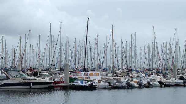 Statisch Schot Van Zeilboten Jachten Afgemeerd Brest Frankrijk Jachthaven — Stockvideo