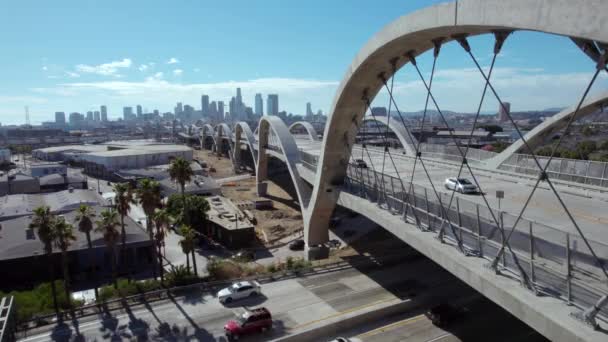 Aerial Sixth Street Viaduct Bridge Los Angeles California Usa — Video Stock