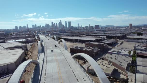 Aerial Van Sixth Street Viaduct Bridge Los Angeles Californië Verenigde — Stockvideo