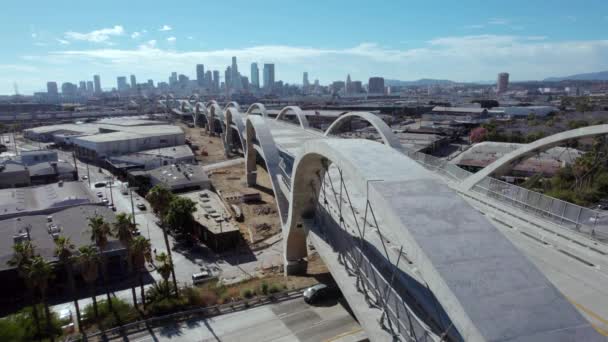 Aerial Sixth Street Viaduct Bridge Los Angeles California Usa — Stock Video