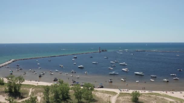 Barche Nel Lago Michigan Situato Muskegon Michigan Con Drone Video — Video Stock