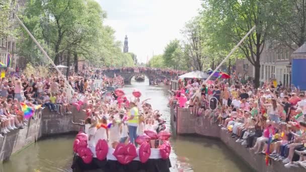 Lesbické Homosexuální Bisexuální Transgenderové Homosexuální Aktivisty Oslavující Hrdost Amsterdamu Nizozemsko — Stock video