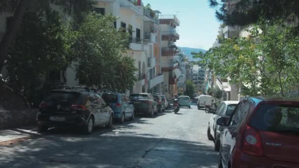 Předměstská Ulice Atény Mezi Byty Létě — Stock video