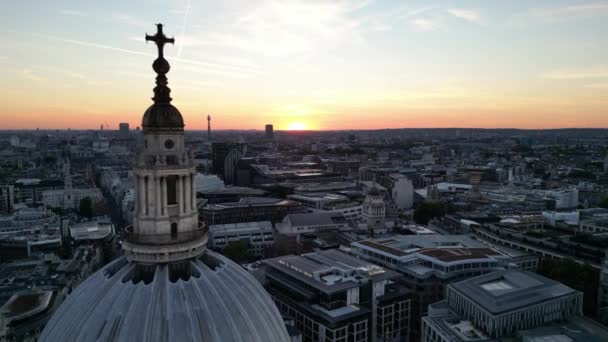 Pauls Cathedral Koepel Drone Luchtfoto Zonsondergang Boven Londen — Stockvideo