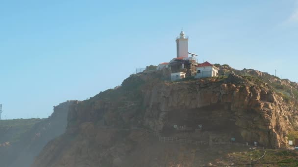 Faro Cape Blaize Sentado Sobre Promontorio Point Mossel Bay — Vídeo de stock