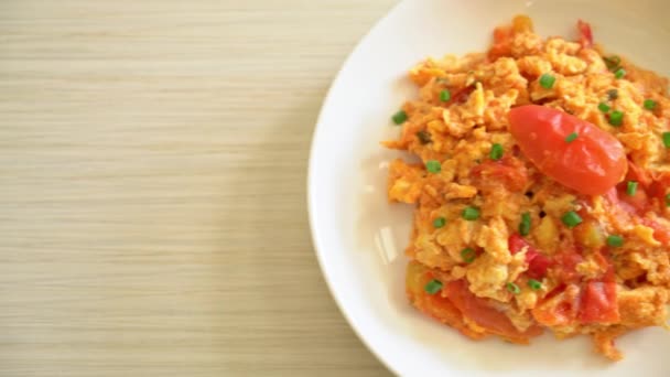 Stir Fried Tomatoes Egg Scrambled Eggs Tomatoes Healthy Food Style — Vídeo de Stock