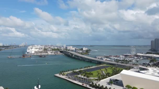 海湾码头 游轮码头 美国佛罗里达州迈阿密海景轮 无人机射击的航景 — 图库视频影像