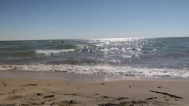 ミシガン州マスキーゴンでのミシガン湖のビーチタイムラプス — ストック動画